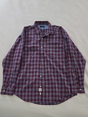 LINCS Men's Red Plaid Button-Down Shirt GENTLY USED